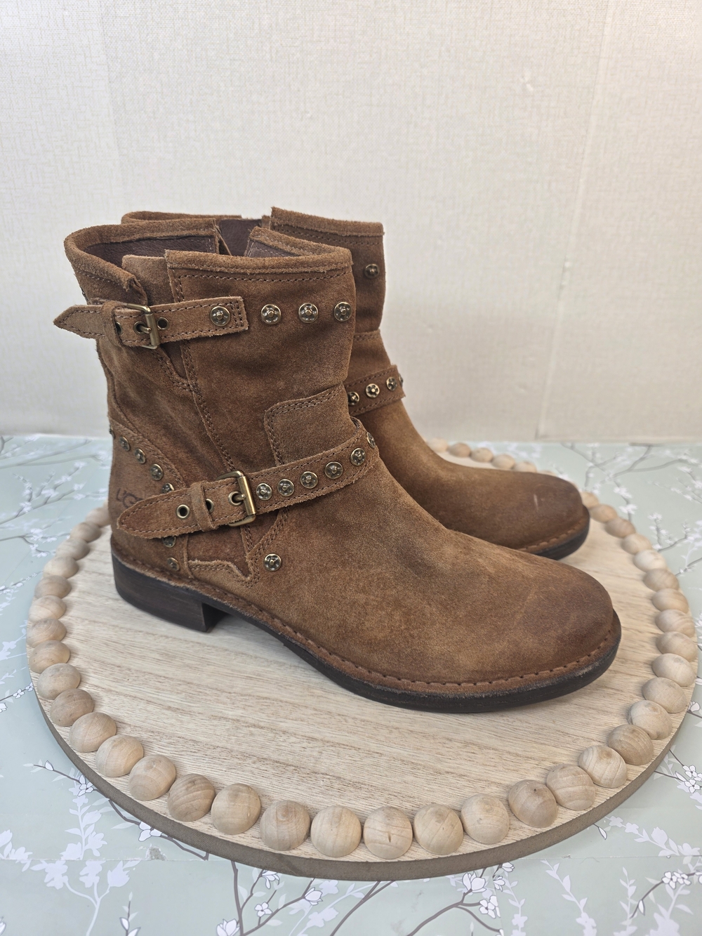 New Ladies 10 UGG Fabrizia Studded Suede Moto Boots